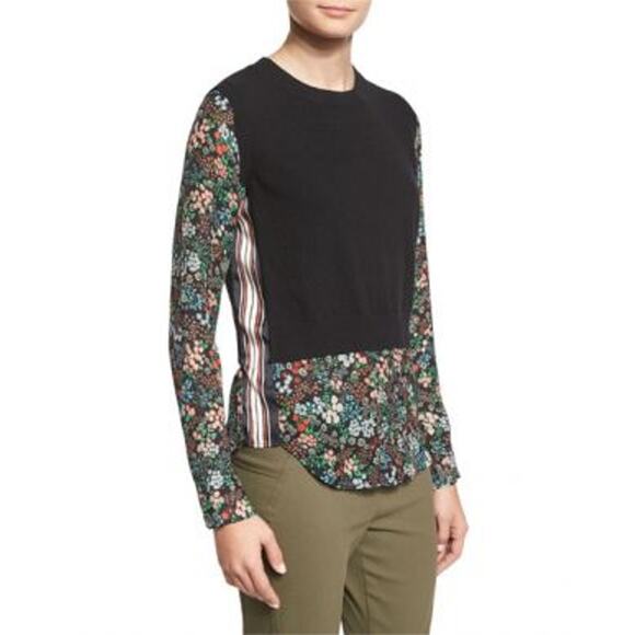 Veronica Beard Mellow Sweater Black Cashmere Mixed Media Floral Long Sleeve Sz S - Picture 1 of 7